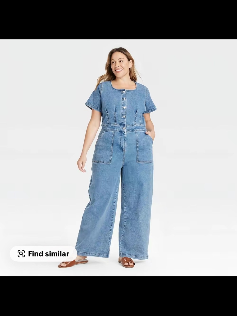 Ava & Viv Light Blue Denim Short-Sleeve Jumpsuit